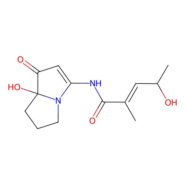 2D Structure of (E,4R)-4-hydroxy-N-[(8S)-8-hydroxy-1-oxo-6,7-dihydro-5H-pyrrolizin-3-yl]-2-methylpent-2-enamide