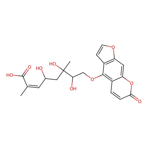2D Structure of (E,4R,6S,7R)-4,6,7-trihydroxy-2,6-dimethyl-8-(7-oxofuro[3,2-g]chromen-4-yl)oxyoct-2-enoic acid