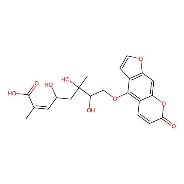 2D Structure of (E,4R,6S,7S)-4,6,7-trihydroxy-2,6-dimethyl-8-(7-oxofuro[3,2-g]chromen-4-yl)oxyoct-2-enoic acid