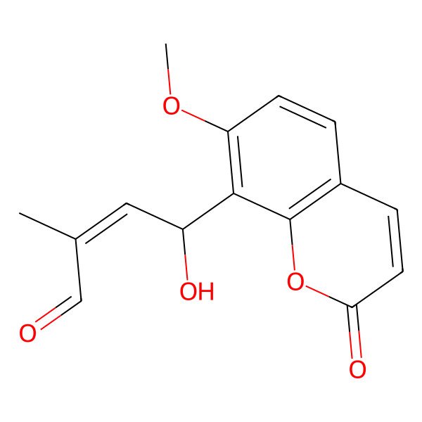 2D Structure of (E,4S)-4-hydroxy-4-(7-methoxy-2-oxochromen-8-yl)-2-methylbut-2-enal