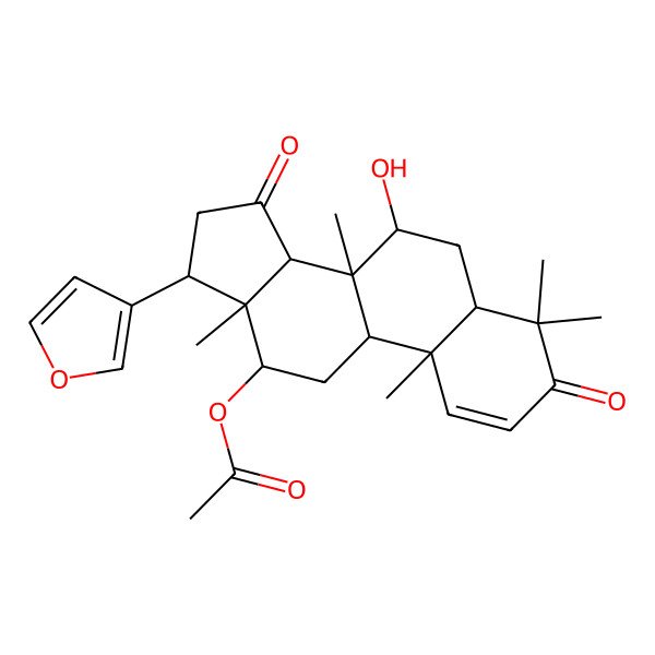 2D Structure of [(5S,7R,8R,9R,10R,12S,13S,14R,17S)-17-(furan-3-yl)-7-hydroxy-4,4,8,10,13-pentamethyl-3,15-dioxo-6,7,9,11,12,14,16,17-octahydro-5H-cyclopenta[a]phenanthren-12-yl] acetate