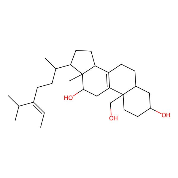 2D Structure of (3S,5S,10R,12R,13R,14S,17R)-10-(hydroxymethyl)-13-methyl-17-[(E,2R)-5-propan-2-ylhept-5-en-2-yl]-2,3,4,5,6,7,11,12,14,15,16,17-dodecahydro-1H-cyclopenta[a]phenanthrene-3,12-diol