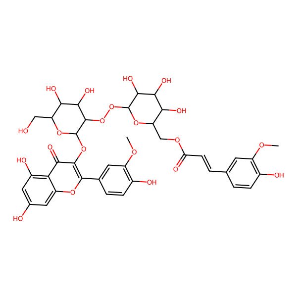 2D Structure of [(2R,3S,4S,5R,6S)-6-[(2S,3R,4S,5R,6R)-2-[5,7-dihydroxy-2-(4-hydroxy-3-methoxyphenyl)-4-oxochromen-3-yl]oxy-4,5-dihydroxy-6-(hydroxymethyl)oxan-3-yl]peroxy-3,4,5-trihydroxyoxan-2-yl]methyl (E)-3-(4-hydroxy-3-methoxyphenyl)prop-2-enoate