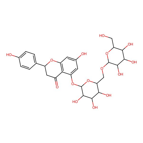 2D Structure of 7-Hydroxy-2-(4-hydroxyphenyl)-5-[3,4,5-trihydroxy-6-[[3,4,5-trihydroxy-6-(hydroxymethyl)oxan-2-yl]oxymethyl]oxan-2-yl]oxy-2,3-dihydrochromen-4-one