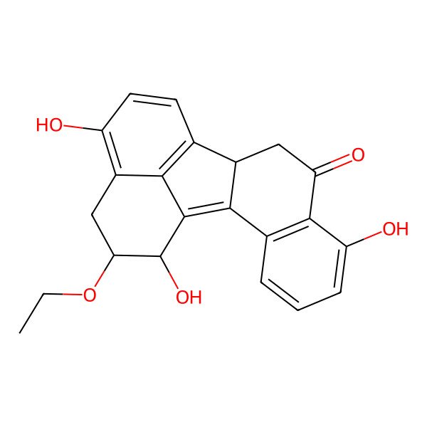 2D Structure of (11R,18S,19R)-18-ethoxy-7,15,19-trihydroxypentacyclo[10.7.1.02,11.03,8.016,20]icosa-1,3(8),4,6,12(20),13,15-heptaen-9-one