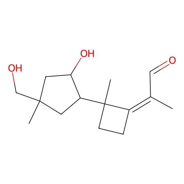 2D Structure of (2E)-2-[(2S)-2-[(1S,2R,4S)-2-hydroxy-4-(hydroxymethyl)-4-methylcyclopentyl]-2-methylcyclobutylidene]propanal