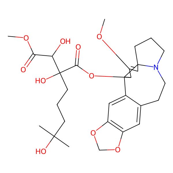 2D Structure of 1-O-[(2S,3S,6R)-4-methoxy-16,18-dioxa-10-azapentacyclo[11.7.0.02,6.06,10.015,19]icosa-1(20),4,13,15(19)-tetraen-3-yl] 4-O-methyl (2R,3S)-2,3-dihydroxy-2-(4-hydroxy-4-methylpentyl)butanedioate