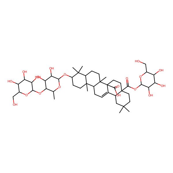 2D Structure of 10-[3,4-Dihydroxy-6-methyl-5-[3,4,5-trihydroxy-6-(hydroxymethyl)oxan-2-yl]oxyoxan-2-yl]oxy-2,2,6b,9,9,12a-hexamethyl-4a-[3,4,5-trihydroxy-6-(hydroxymethyl)oxan-2-yl]oxycarbonyl-1,3,4,5,6,6a,7,8,8a,10,11,12,13,14b-tetradecahydropicene-6a-carboxylic acid