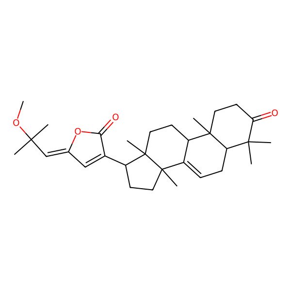 2D Structure of (5Z)-5-(2-methoxy-2-methylpropylidene)-3-[(5R,9R,10R,13S,14S,17R)-4,4,10,13,14-pentamethyl-3-oxo-1,2,5,6,9,11,12,15,16,17-decahydrocyclopenta[a]phenanthren-17-yl]furan-2-one