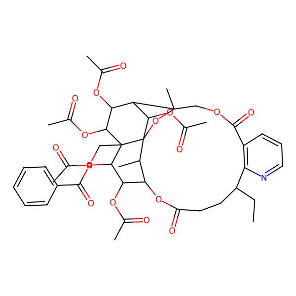 2D Structure of [19,22,23,25-Tetraacetyloxy-21-(acetyloxymethyl)-13-ethyl-3,26-dimethyl-6,16-dioxo-2,5,17-trioxa-11-azapentacyclo[16.7.1.01,21.03,24.07,12]hexacosa-7(12),8,10-trien-20-yl] benzoate