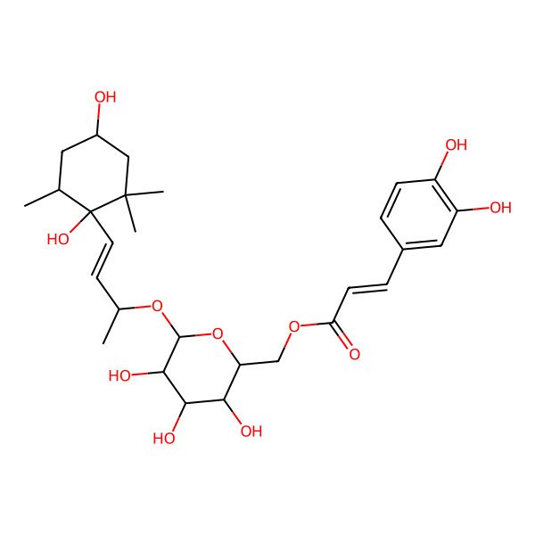 2D Structure of [6-[4-(1,4-Dihydroxy-2,2,6-trimethylcyclohexyl)but-3-en-2-yloxy]-3,4,5-trihydroxyoxan-2-yl]methyl 3-(3,4-dihydroxyphenyl)prop-2-enoate