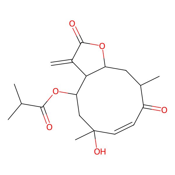 2D Structure of (6-Hydroxy-6,10-dimethyl-3-methylidene-2,9-dioxo-3a,4,5,10,11,11a-hexahydrocyclodeca[b]furan-4-yl) 2-methylpropanoate