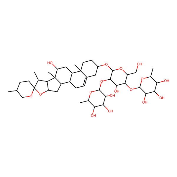 2D Structure of 2-[4-Hydroxy-2-(hydroxymethyl)-6-(10-hydroxy-5',7,9,13-tetramethylspiro[5-oxapentacyclo[10.8.0.02,9.04,8.013,18]icos-18-ene-6,2'-oxane]-16-yl)oxy-5-(3,4,5-trihydroxy-6-methyloxan-2-yl)oxyoxan-3-yl]oxy-6-methyloxane-3,4,5-triol