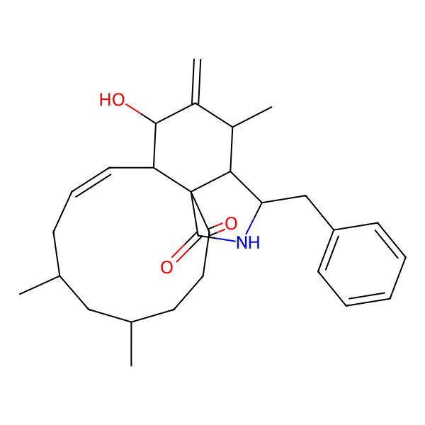 2D Structure of 16-Benzyl-12-hydroxy-5,7,14-trimethyl-13-methylidene-17-azatricyclo[9.7.0.01,15]octadec-9-ene-2,18-dione