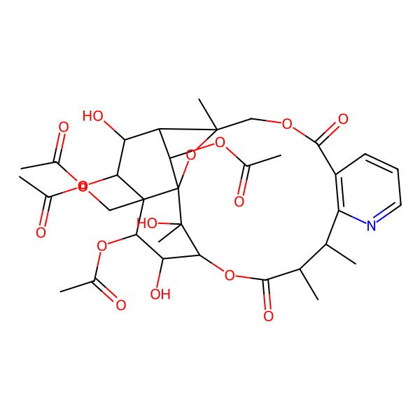 2D Structure of [(1S,3R,17S,18R,19R,20R,21S,22S,23R,24R,25S)-19,21,24-triacetyloxy-18,22,25-trihydroxy-3,13,14,25-tetramethyl-6,15-dioxo-2,5,16-trioxa-11-azapentacyclo[15.7.1.01,20.03,23.07,12]pentacosa-7(12),8,10-trien-20-yl]methyl acetate