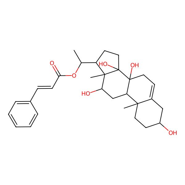 2D Structure of 1-(3,8,12,14-tetrahydroxy-10,13-dimethyl-2,3,4,7,9,11,12,15,16,17-decahydro-1H-cyclopenta[a]phenanthren-17-yl)ethyl 3-phenylprop-2-enoate