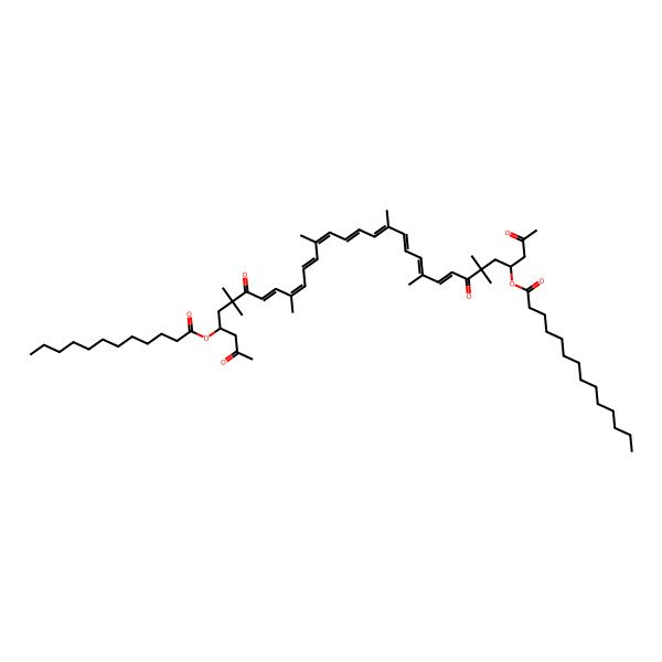 2D Structure of (29-Dodecanoyloxy-6,6,10,14,19,23,27,27-octamethyl-2,7,26,31-tetraoxodotriaconta-8,10,12,14,16,18,20,22,24-nonaen-4-yl) tetradecanoate