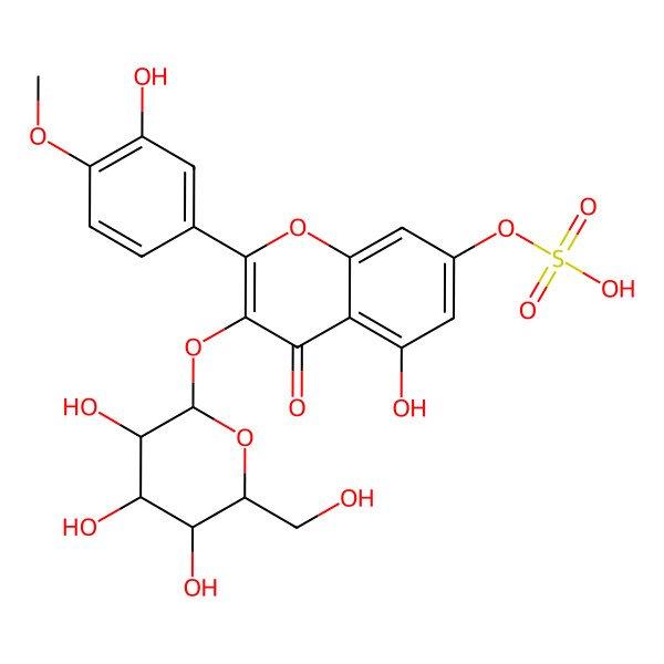 2D Structure of [5-hydroxy-2-(3-hydroxy-4-methoxyphenyl)-4-oxo-3-[(2S,3R,4S,5S,6R)-3,4,5-trihydroxy-6-(hydroxymethyl)oxan-2-yl]oxychromen-7-yl] hydrogen sulfate