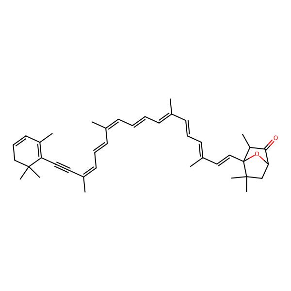 2D Structure of (1S,3R,4S)-3,5,5-trimethyl-4-[(1E,3E,5E,7E,9E,11E,13E,15E)-3,7,12,16-tetramethyl-18-(2,6,6-trimethylcyclohexa-1,3-dien-1-yl)octadeca-1,3,5,7,9,11,13,15-octaen-17-ynyl]-7-oxabicyclo[2.2.1]heptan-2-one