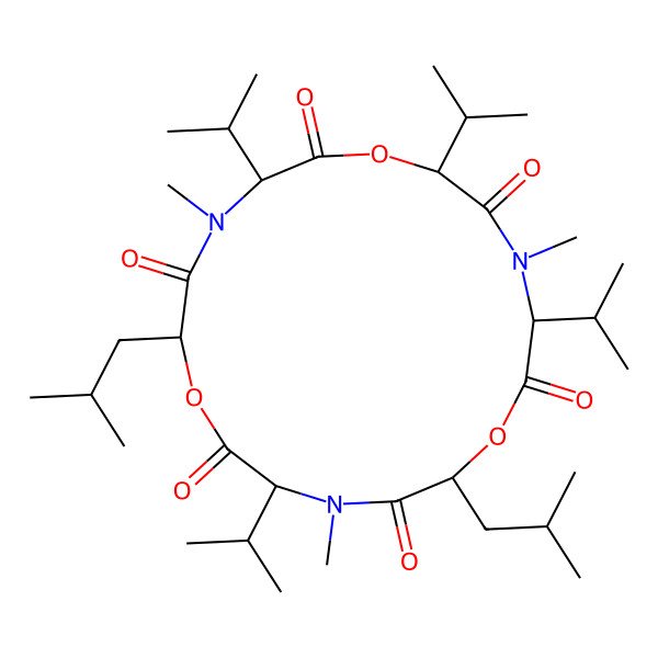 2D Structure of (3S,6R,9S,12R,15S,18R)-6,12-diisobutyl-3,9,15,18-tetraisopropyl-4,10,16-trimethyl-1,7,13-trioxa-4,10,16-triazacyclooctadecane-2,5,8,11,14,17-hexone