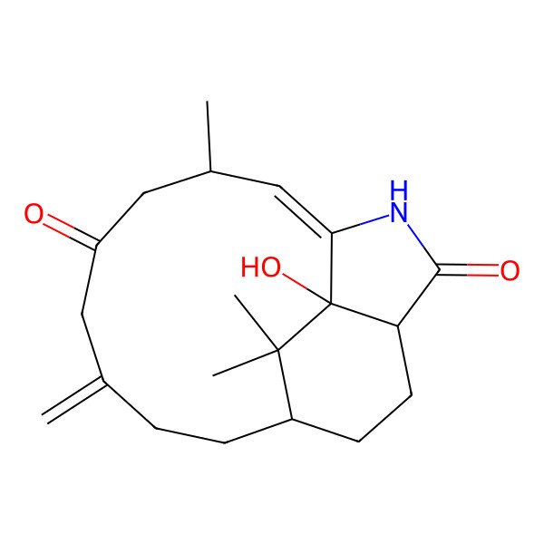 2D Structure of (1Z,3S,10S,13R,16S)-16-hydroxy-3,17,17-trimethyl-7-methylidene-15-azatricyclo[8.5.2.013,16]heptadec-1-ene-5,14-dione