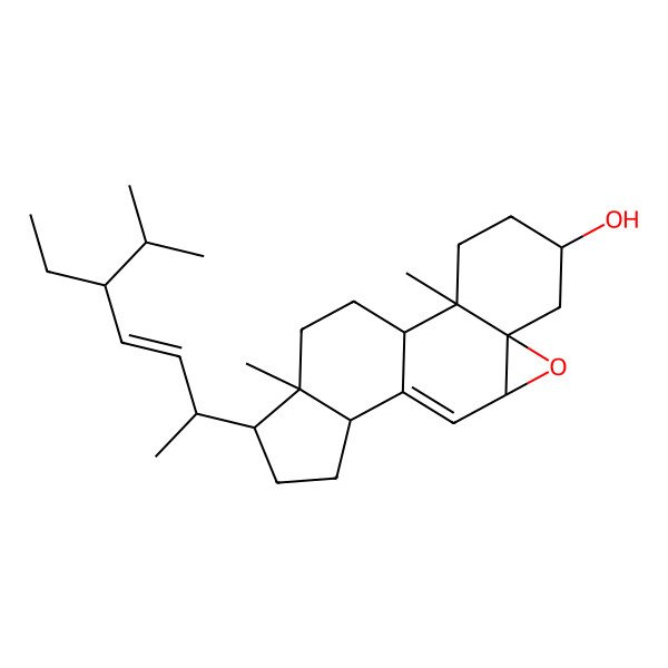 2D Structure of (1S,2R,5S,7R,9S,12R,15R,16R)-15-[(E,2R,5R)-5-ethyl-6-methylhept-3-en-2-yl]-2,16-dimethyl-8-oxapentacyclo[9.7.0.02,7.07,9.012,16]octadec-10-en-5-ol