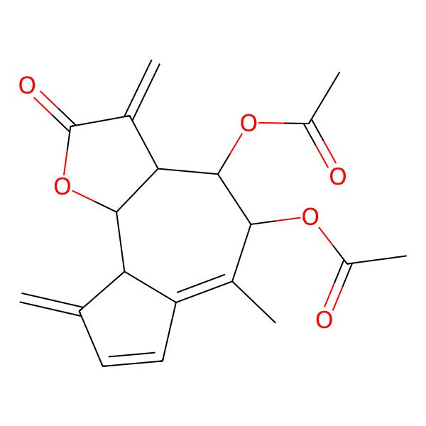 2D Structure of [(3aR,4R,5S,9aS,9bR)-5-acetyloxy-6-methyl-3,9-dimethylidene-2-oxo-4,5,9a,9b-tetrahydro-3aH-azuleno[4,5-b]furan-4-yl] acetate