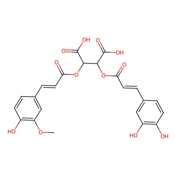 2D Structure of (2R,3R)-2-[(E)-3-(3,4-dihydroxyphenyl)prop-2-enoyl]oxy-3-[(E)-3-(4-hydroxy-3-methoxyphenyl)prop-2-enoyl]oxybutanedioic acid