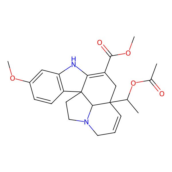 2D Structure of Methyl 12-(1-acetyloxyethyl)-5-methoxy-8,16-diazapentacyclo[10.6.1.01,9.02,7.016,19]nonadeca-2(7),3,5,9,13-pentaene-10-carboxylate