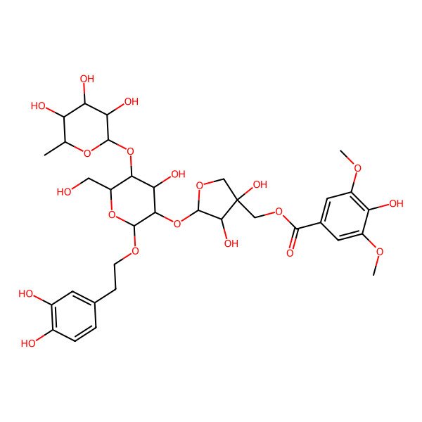 2D Structure of [(3S,4R,5S)-5-[(2R,3R,4S,6R)-2-[2-(3,4-dihydroxyphenyl)ethoxy]-4-hydroxy-6-(hydroxymethyl)-5-[(2S,3R,4R,5R,6S)-3,4,5-trihydroxy-6-methyloxan-2-yl]oxyoxan-3-yl]oxy-3,4-dihydroxyoxolan-3-yl]methyl 4-hydroxy-3,5-dimethoxybenzoate