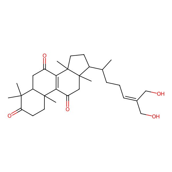 2D Structure of 17-[7-Hydroxy-6-(hydroxymethyl)hept-5-en-2-yl]-4,4,10,13,14-pentamethyl-1,2,5,6,12,15,16,17-octahydrocyclopenta[a]phenanthrene-3,7,11-trione