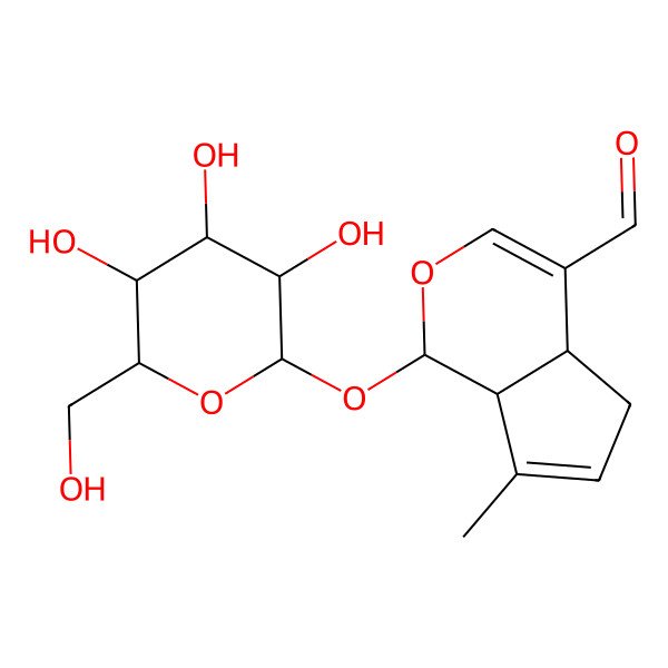 2D Structure of (1R,4aR,7aR)-7-methyl-1-[(2S,3R,4S,5S,6R)-3,4,5-trihydroxy-6-(hydroxymethyl)oxan-2-yl]oxy-1,4a,5,7a-tetrahydrocyclopenta[c]pyran-4-carbaldehyde