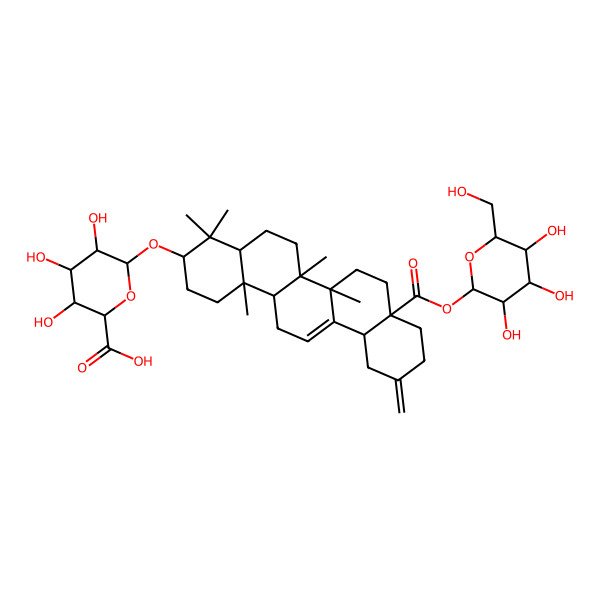 2D Structure of (2S,3S,4S,5R,6S)-6-[[(3S,6aR,6bS,8aS,12aS,14aR,14bR)-4,4,6a,6b,14b-pentamethyl-11-methylidene-8a-[(2R,3S,4R,5R,6S)-3,4,5-trihydroxy-6-(hydroxymethyl)oxan-2-yl]oxycarbonyl-1,2,3,4a,5,6,7,8,9,10,12,12a,14,14a-tetradecahydropicen-3-yl]oxy]-3,4,5-trihydroxyoxane-2-carboxylic acid