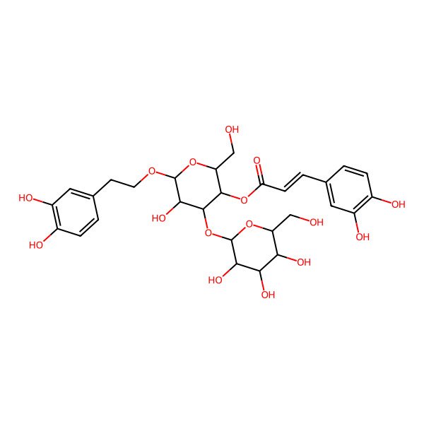 2D Structure of [(2R,3R,4R,5R,6R)-6-[2-(3,4-dihydroxyphenyl)ethoxy]-5-hydroxy-2-(hydroxymethyl)-4-[(2S,3R,4S,5S,6R)-3,4,5-trihydroxy-6-(hydroxymethyl)oxan-2-yl]oxyoxan-3-yl] (E)-3-(3,4-dihydroxyphenyl)prop-2-enoate