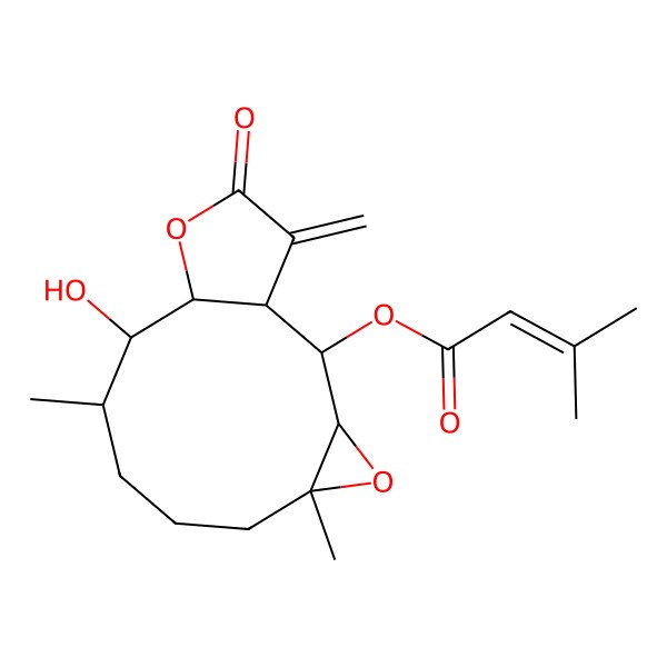 2D Structure of [(1S,2R,3R,5R,9R,10R,11S)-10-hydroxy-5,9-dimethyl-14-methylidene-13-oxo-4,12-dioxatricyclo[9.3.0.03,5]tetradecan-2-yl] 3-methylbut-2-enoate
