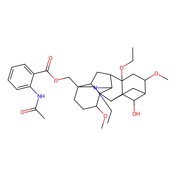 2D Structure of (8-Ethoxy-11-ethyl-4-hydroxy-6,16-dimethoxy-11-azahexacyclo[7.7.2.12,5.01,10.03,8.013,17]nonadecan-13-yl)methyl 2-acetamidobenzoate
