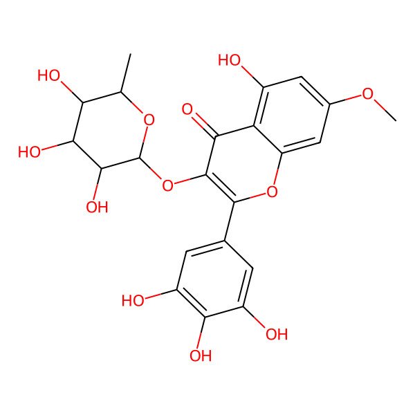 2D Structure of 5-hydroxy-7-methoxy-3-[(2S,3R,4R,5R,6S)-3,4,5-trihydroxy-6-methyloxan-2-yl]oxy-2-(3,4,5-trihydroxyphenyl)chromen-4-one