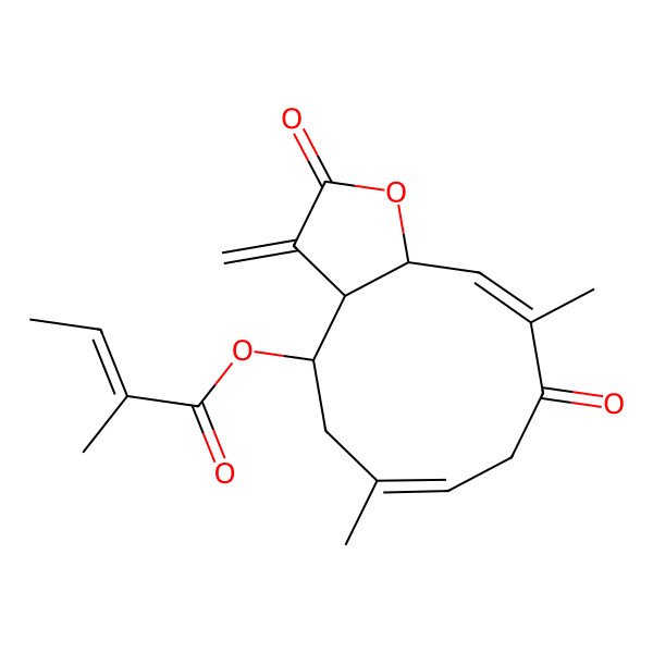 2D Structure of (6,10-dimethyl-3-methylidene-2,9-dioxo-4,5,8,11a-tetrahydro-3aH-cyclodeca[b]furan-4-yl) 2-methylbut-2-enoate