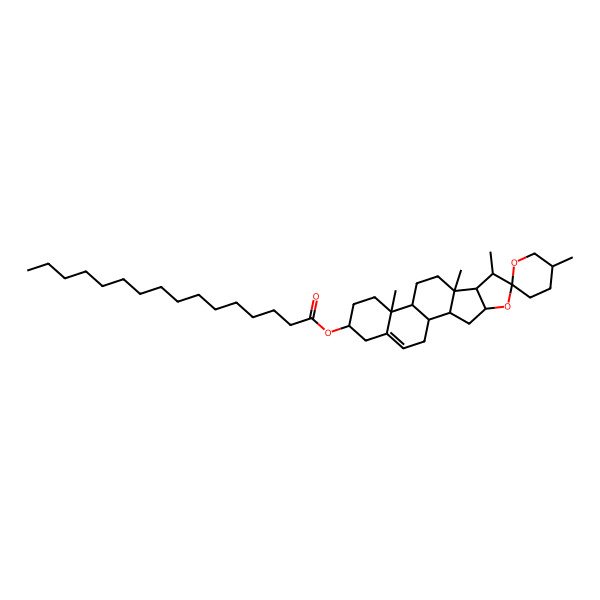 2D Structure of [(5'S,6R,7S,9S,13R,16S)-5',7,9,13-tetramethylspiro[5-oxapentacyclo[10.8.0.02,9.04,8.013,18]icos-18-ene-6,2'-oxane]-16-yl] hexadecanoate