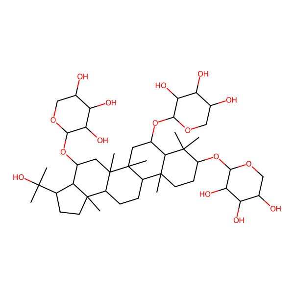 2D Structure of (2S,3R,4R,5R)-2-[[(3R,3aR,4S,5aR,5bR,7R,7aS,9R,11aR,11bS,13aR,13bR)-3-(2-hydroxypropan-2-yl)-5a,5b,8,8,11a,13b-hexamethyl-4-[(2R,3S,4R,5R)-3,4,5-trihydroxyoxan-2-yl]oxy-7-[(2R,3S,4S,5S)-3,4,5-trihydroxyoxan-2-yl]oxy-1,2,3,3a,4,5,6,7,7a,9,10,11,11b,12,13,13a-hexadecahydrocyclopenta[a]chrysen-9-yl]oxy]oxane-3,4,5-triol