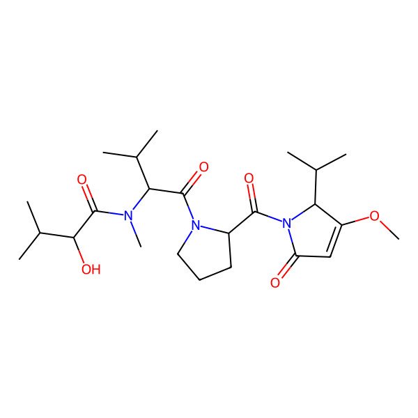 2D Structure of (2S)-2-hydroxy-N-[(2S)-1-[(2S)-2-[(2S)-3-methoxy-5-oxo-2-propan-2-yl-2H-pyrrole-1-carbonyl]pyrrolidin-1-yl]-3-methyl-1-oxobutan-2-yl]-N,3-dimethylbutanamide