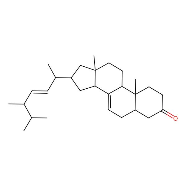 2D Structure of 16-(5,6-Dimethylhept-3-en-2-yl)-10,13-dimethyl-1,2,4,5,6,9,11,12,14,15,16,17-dodecahydrocyclopenta[a]phenanthren-3-one