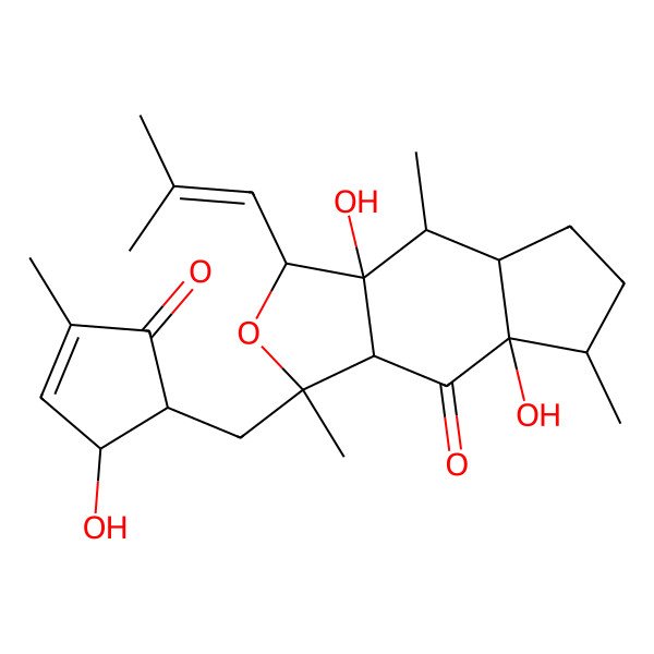2D Structure of (1S,3R,3aR,4S,4aS,7S,7aR,8aR)-3a,7a-dihydroxy-1-[[(1S,5R)-5-hydroxy-3-methyl-2-oxocyclopent-3-en-1-yl]methyl]-1,4,7-trimethyl-3-(2-methylprop-1-enyl)-4,4a,5,6,7,8a-hexahydro-3H-cyclopenta[f][2]benzofuran-8-one