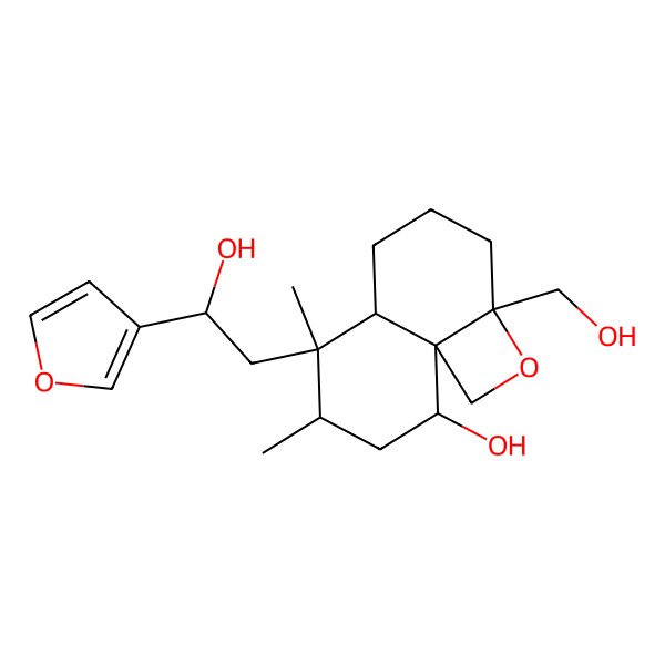 2D Structure of 6-[2-(Furan-3-yl)-2-hydroxyethyl]-2a-(hydroxymethyl)-6,7-dimethyl-1,3,4,5,5a,7,8,9-octahydronaphtho[8,8a-b]oxet-9-ol