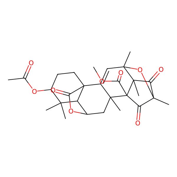 2D Structure of Methyl 15-acetyloxy-4,5,7,10,14,14-hexamethyl-6,8,18-trioxo-19,20-dioxahexacyclo[10.5.2.14,7.01,13.02,10.05,9]icos-2-ene-9-carboxylate
