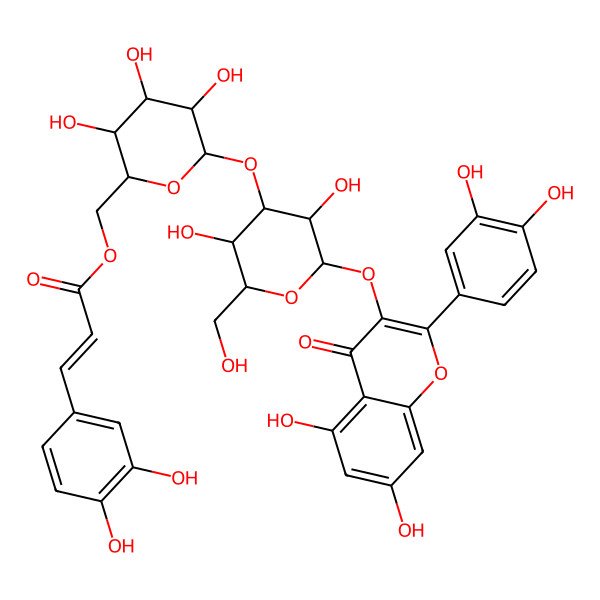 2D Structure of [(2R,3S,4S,5R,6S)-6-[(2S,3R,4S,5R,6R)-2-[2-(3,4-dihydroxyphenyl)-5,7-dihydroxy-4-oxochromen-3-yl]oxy-3,5-dihydroxy-6-(hydroxymethyl)oxan-4-yl]oxy-3,4,5-trihydroxyoxan-2-yl]methyl (E)-3-(3,4-dihydroxyphenyl)prop-2-enoate
