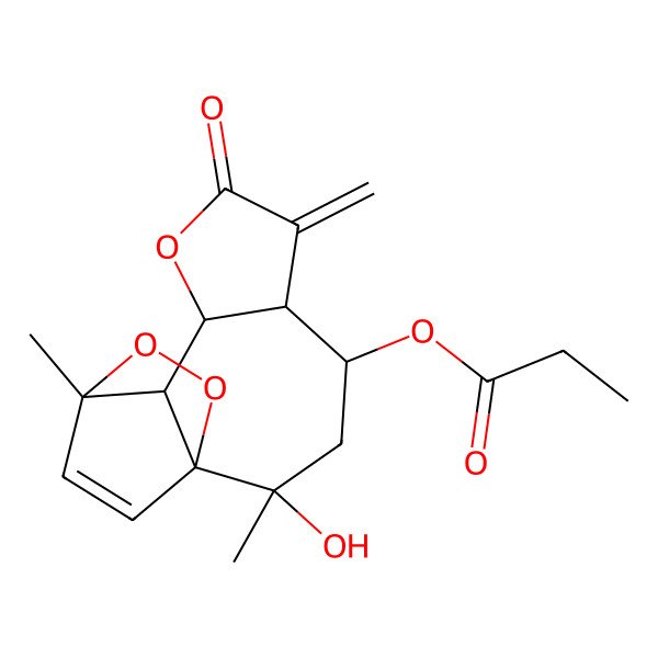 2D Structure of [(1S,2R,4S,5R,9S,10S,11R)-2-hydroxy-2,11-dimethyl-6-methylidene-7-oxo-8,12,13-trioxatetracyclo[9.2.2.01,10.05,9]pentadec-14-en-4-yl] propanoate