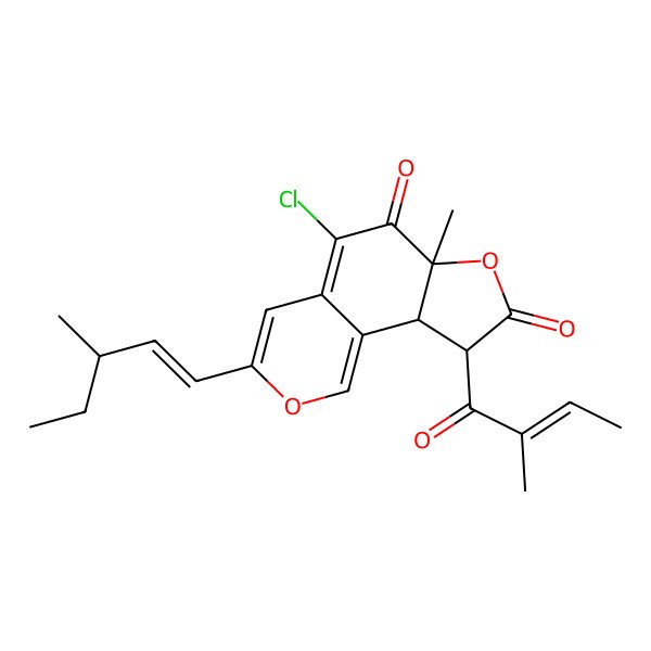 2D Structure of 5-Chloro-6a-methyl-9-(2-methylbut-2-enoyl)-3-(3-methylpent-1-enyl)-9,9a-dihydrofuro[2,3-h]isochromene-6,8-dione