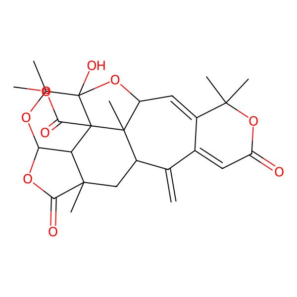 2D Structure of Methyl 12-hydroxy-7,7,13,18,21-pentamethyl-2-methylidene-5,17-dioxo-6,11,14,16-tetraoxahexacyclo[16.3.1.03,8.010,21.012,20.015,19]docosa-3,8-diene-20-carboxylate