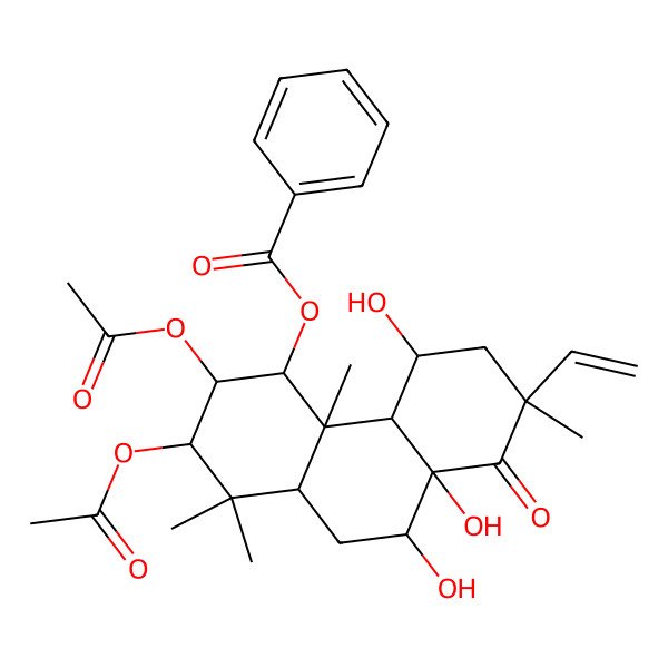 2D Structure of (2,3-diacetyloxy-7-ethenyl-5,8a,9-trihydroxy-1,1,4a,7-tetramethyl-8-oxo-3,4,4b,5,6,9,10,10a-octahydro-2H-phenanthren-4-yl) benzoate